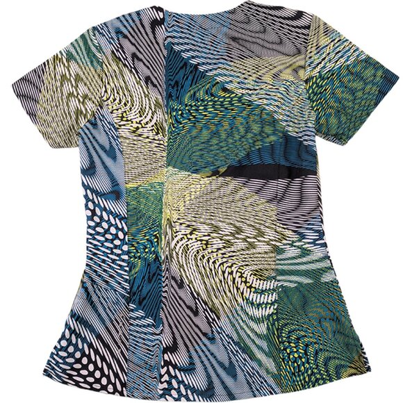 Barco One Scrub Top Womens XS Vibrant Geometric Print Green Blue Medical Vet - Picture 2 of 10
